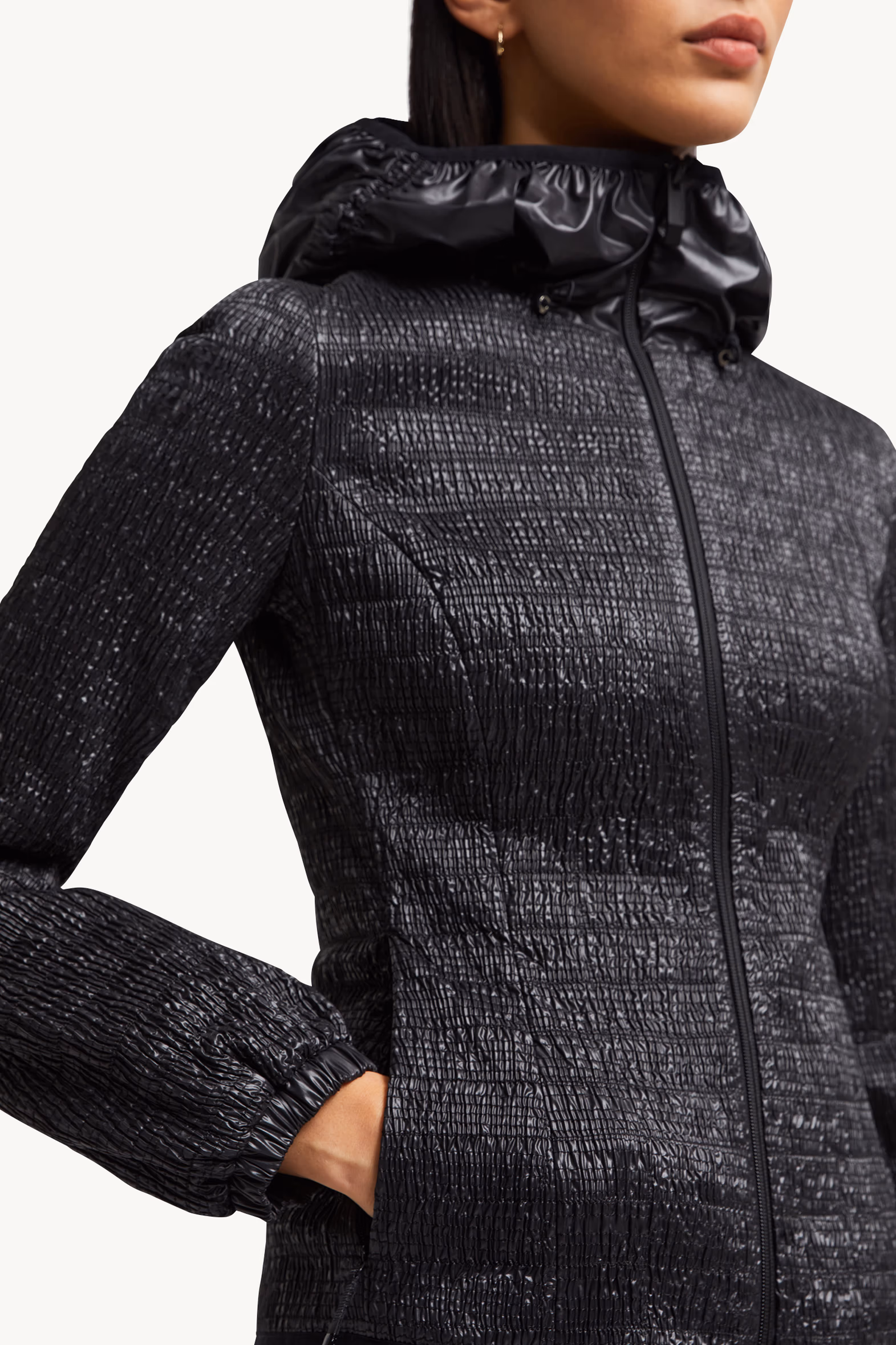 Yville Hooded Ruched Windbreaker Women Black Moncler 6